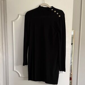 Sezane Black Long Sleeve Dress with Button Accents